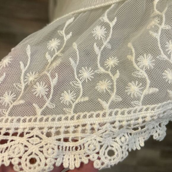 Altar’d State Soft Cream Lace Trim Faux Open Back Sheer Top Boho Coquette Sz L - Picture 3 of 5